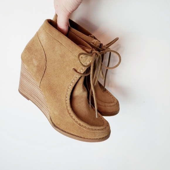 Lucky Brand Shoes - Lucky Brand Tan Leather Suede Ysabel Wedge Bootie